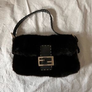 Vintage FENDI Black Mink fur Selleria collection Baguette Bag